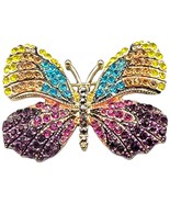Napier Rhinestones Brooch Butterfly Vibrant Colorful Sparkly  2&quot; L X 1 1... - £23.82 GBP