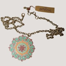 Lucky Brand Multi Color Medallion 2.5 inch Pendant Necklace Long Gold Tone Chain - £15.26 GBP