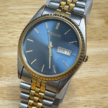 VTG Pulsar Quartz Watch V733-X066 Men Dual Tone Fluted Bezel Blue New Battery - £35.87 GBP