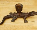 Vintage Metalware Solid Cast Taper Candleholder Lizard Salamander Base - $34.64