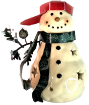 Hallmark Snowman Tealight Votive Holder Ceramic Ball Cap Green Scarf Spring Nose - $19.99
