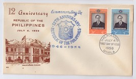 1958 Philippines FDC SC 644 645 12th Anniv of Republic Brown Thermograph... - £4.38 GBP