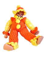 Vintage Crochet Orange Yellow Clown 13.5&quot; Doll Painted Nails - $391.78 MXN