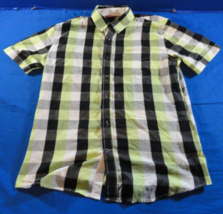 Union Bay Yellow Black White Plaid Short Sleeve Button Up Casual Shirt M - £14.26 GBP