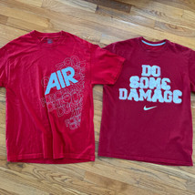 Nike Legacy Dri-Fit Cotton Short Sleeve Shirts 2 Men’s Large Air &amp; Damage Red L - $8.71