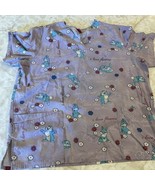 Women&#39;s XL Disney Thumper Bunny Scrub Top Purple Turquoise &quot;I Love Flowe... - $22.71 CAD