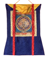 HAND-PAINTED KALACHAKRA MANDALA TIBETAN THANGKA/THANKA PAINTING  SILK FR... - $142.48