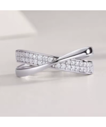 18K Fine 925 Sterling Silver X-Style Full Moissanite Cross-over Ring (Si... - €154,12 EUR
