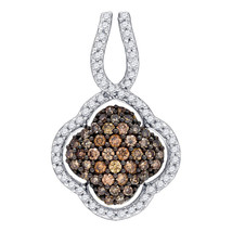 10kt Yellow Gold Womens Round Brown Color Enhanced Diamond Quatrefoil Pendant - £270.13 GBP