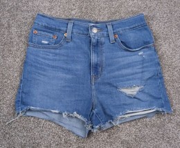 Levis Shorts Women 27 Blue Denim Cutoffs Distressed Hi Rise Jeans Jorts - £19.27 GBP