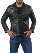 Classic Biker Brando Black Motorcycle Leather Jacket - $170.00