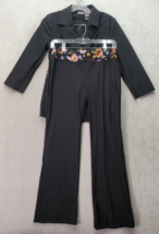 Two Piece Set BISOU BISOU Blazer &amp; Pants Women&#39;s Size 6 Black Embroidered Floral - £29.54 GBP