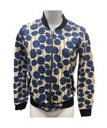 Topshop Women’s 2 small Navy Bomber Floral Blue white full Zip quilted b... - $24.70