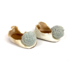 Vintage Ginny Doll Shoes Oilcloth Pom Pom Slippers White Blue Muffie Ginger - £17.58 GBP
