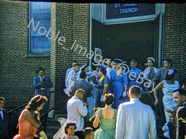 1958 Wedding Family Leaving St Joseph Church Menomonie WI Kodachrome 35mm Slide - £4.35 GBP