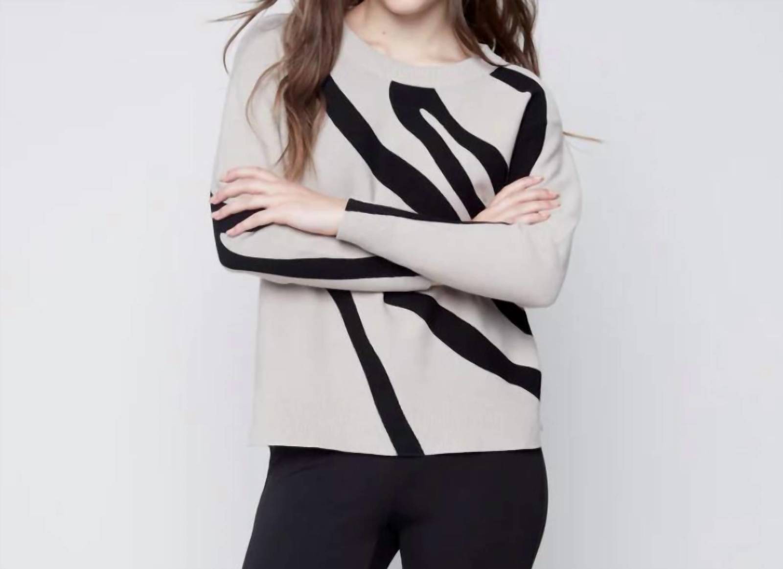 Charlie B jacquard ottoman sweater in Almond - size S