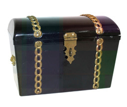 Vintage Trunk Recipe Box or File Box Black &amp; Gold, Holds 3 x 5 Cards, Lockable - £14.75 GBP