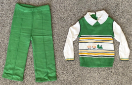 Vtg 70S Baby Boy Green Sweater Suit Outfit-Shirt &amp; Pants-24 Months-Phili... - $18.75