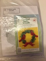 Vtg Holly Wreath Cardinals Plastic Canvas Kit Holiday Decor Christmas 1988 - $24.93