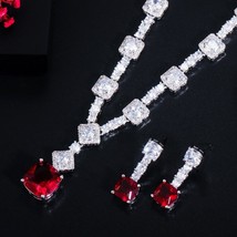 Chic Round and Square Cut Red Cubic Zirconia Women Wedding Party Jewelry Set Ele - £44.01 GBP