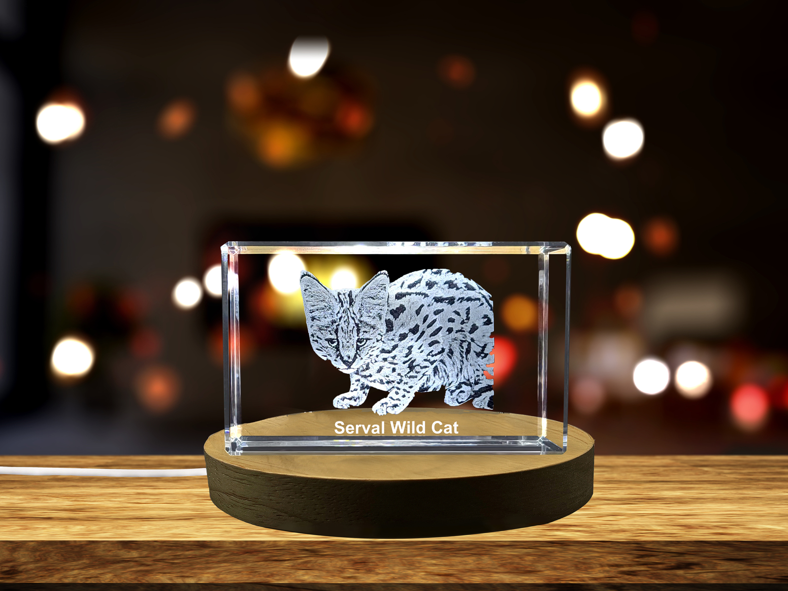 LED Base included | A Portrait of Grace and Power - Serval Wild Cat Crystal Scul