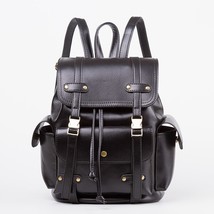 Vintage Leather Backpack Women Fashion Large Drawstring Rucksack School Travel B - £56.68 GBP