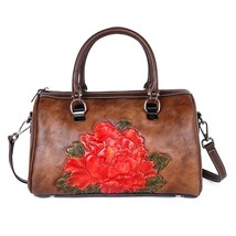 Genuine Embossed Leather Handbag Shoulder Cross body Bags Female Floral Retro Mu - £99.09 GBP