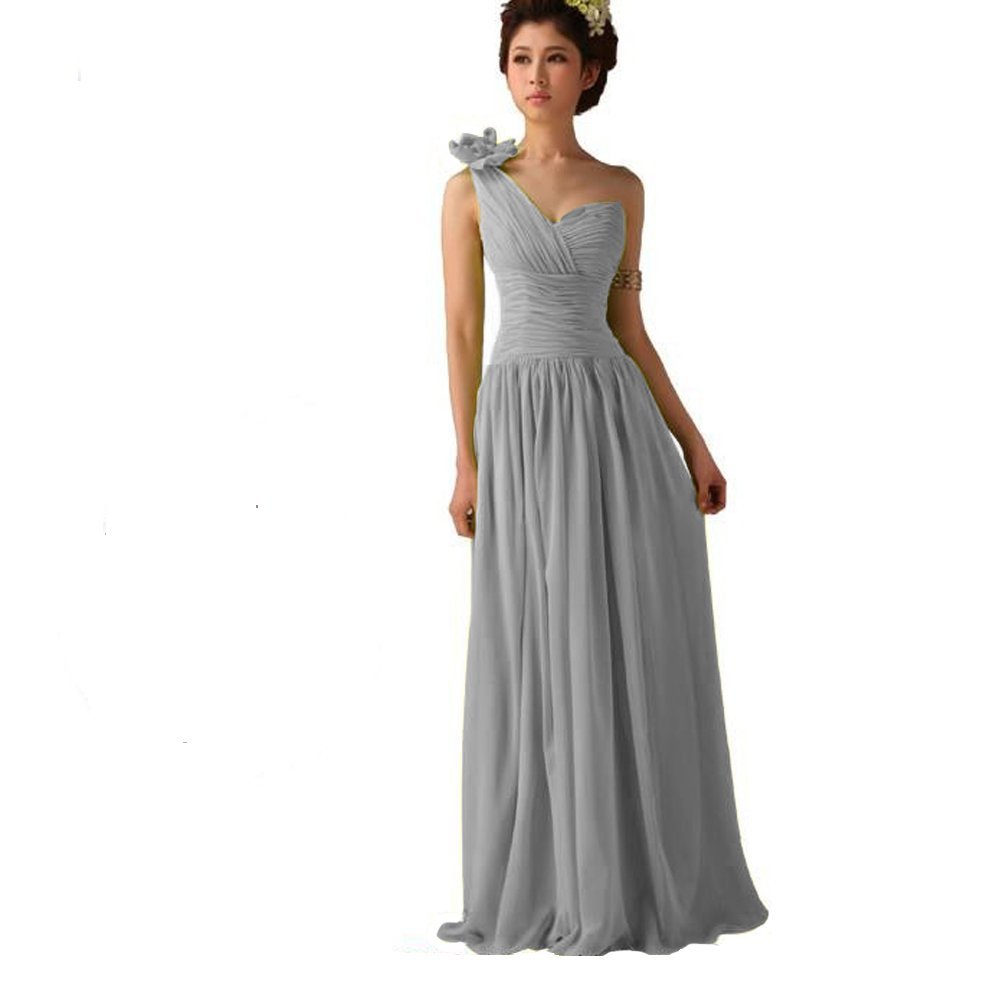 Kivary Women's One Shoulder Long Pleated Prom Bridesmaid Dresses Silver US 16W