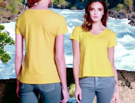 NWT Eileen Fisher Slub Tee Shirt Medium 10 12 V Neck Organic Cotton Yellow Top - £46.30 GBP