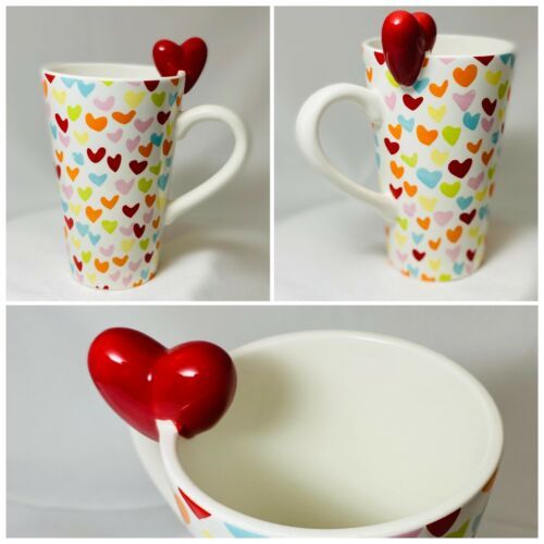 TARGET Latte Mug Multicolored Hearts 3D Rim Red Heart 2010 Tall Valentines Cup - $21.78