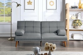 Blue Grey Polyfiber Adjustable Tufted Sofa Living Room Solid wood Legs Comfort - £333.28 GBP