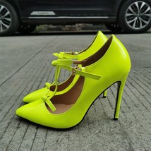 Fashion Women Green Patent Leather Pumps Pointed Toe Stiletto Ultra High Heel Se - £95.09 GBP