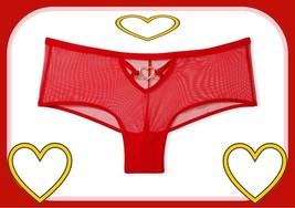 Xl Red All Mesh Gold Open Heart Very Sexy Victoria&#39;s Secret Cheeky Pantie Rare - £10.02 GBP