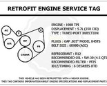 1988 TPI 5.7L Trans Am Retrofit Engine Service Tag Belt Routing Diagram ... - $14.95