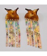 Vtg Watercolor Lucite Chandelier Earrings Post Back Dangle Tassel Articu... - $19.99