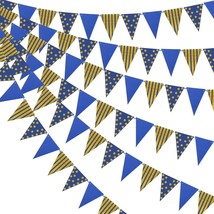 Blue Gold Party Decorations, Hanging Glitter Paper Triangle Flag Pennant Banner  - £14.27 GBP