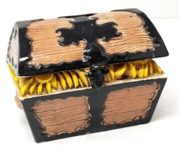 Treasure Chest Bank Gold Coins Brown Trunk Ceramic 1970s Without Stopper - £18.99 GBP
