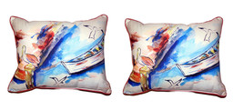 Pair Of Betsy Drake Rowboat &amp; Birds Small Outdoor Indoor Pillows 11 X 14 - £71.20 GBP