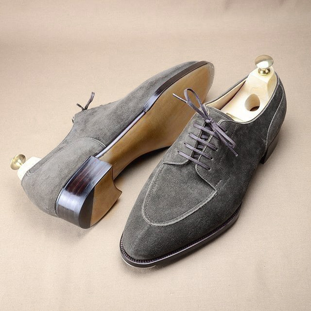 NEW Handmade Men's Gray oxford Suede Shoes, Men's Lace Up Whole Cut Shoes