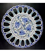 ANFORA PORTUGAL Blue Full Lattice Reticulated Serving Plate Wall Hanging... - $38.99
