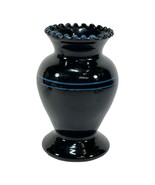 Vintage Small Ruffled Edge Black Amethyst Glass Bud Vase 3-1/4 tall blue... - $19.60