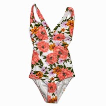 Sunn Lab Swim Tropical Floral One Piece Swimsuit Plunge V Pink Neck Sz XS - £12.20 GBP