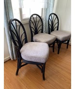 Set of 3 Vintage Bamboo Rattan Wicker Cane upholstered dining chairs Mid... - $2,697.31 MXN