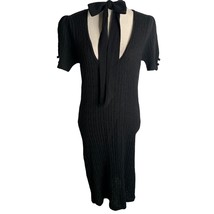 Betsey Johnson Wool Cashmere Sweater Dress L Black Cable Knit Neck Tie Buttons - £37.43 GBP