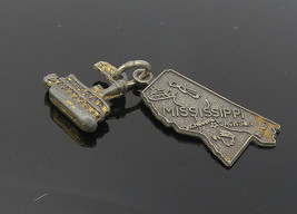 925 Sterling Silver - Vintage Oxidized Mississippi Map Ferry Pendant - PT9039 - £20.42 GBP