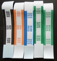 400 Mixed $25 $50 $100 $200 $250 Cash Money Self-Sealing Straps Currency Bands  - £7.98 GBP