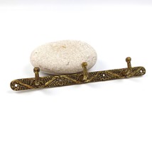 Small Vintage Brass Coat Hanger – 3 Hook Wall Rack with Ornate Rustic De... - £16.14 GBP