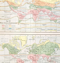 1916 World Map Man Annual Temperatures Heat Temperate Belts Weather Them... - $372.45 MXN