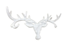 [Pack Of 2] Whitewashed Cast Iron Deer Head Antlers Decorative Metal Wall Hooks  - £41.00 GBP