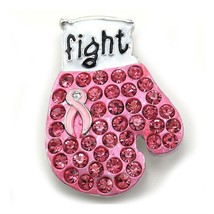 Rhinestone Rhodium Plated Pink Ribbon Breast Cancer Awareness Fight Boxing Glove - £17.26 GBP